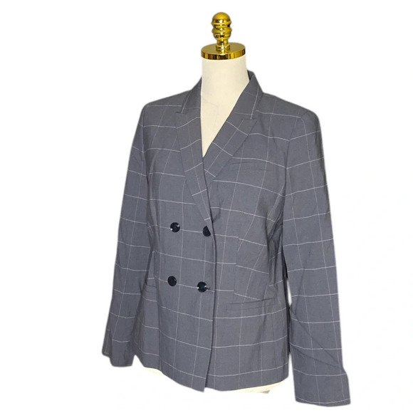 BANANA REPUBLIC Women’s Double Breasted Windowpane Wool Office Siren Blazer Sz 6 - Picture 3 of 10